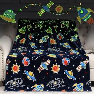 Glow in the Dark Galaxy Space Blanket, Star & Planet Decor for Kids & Adults